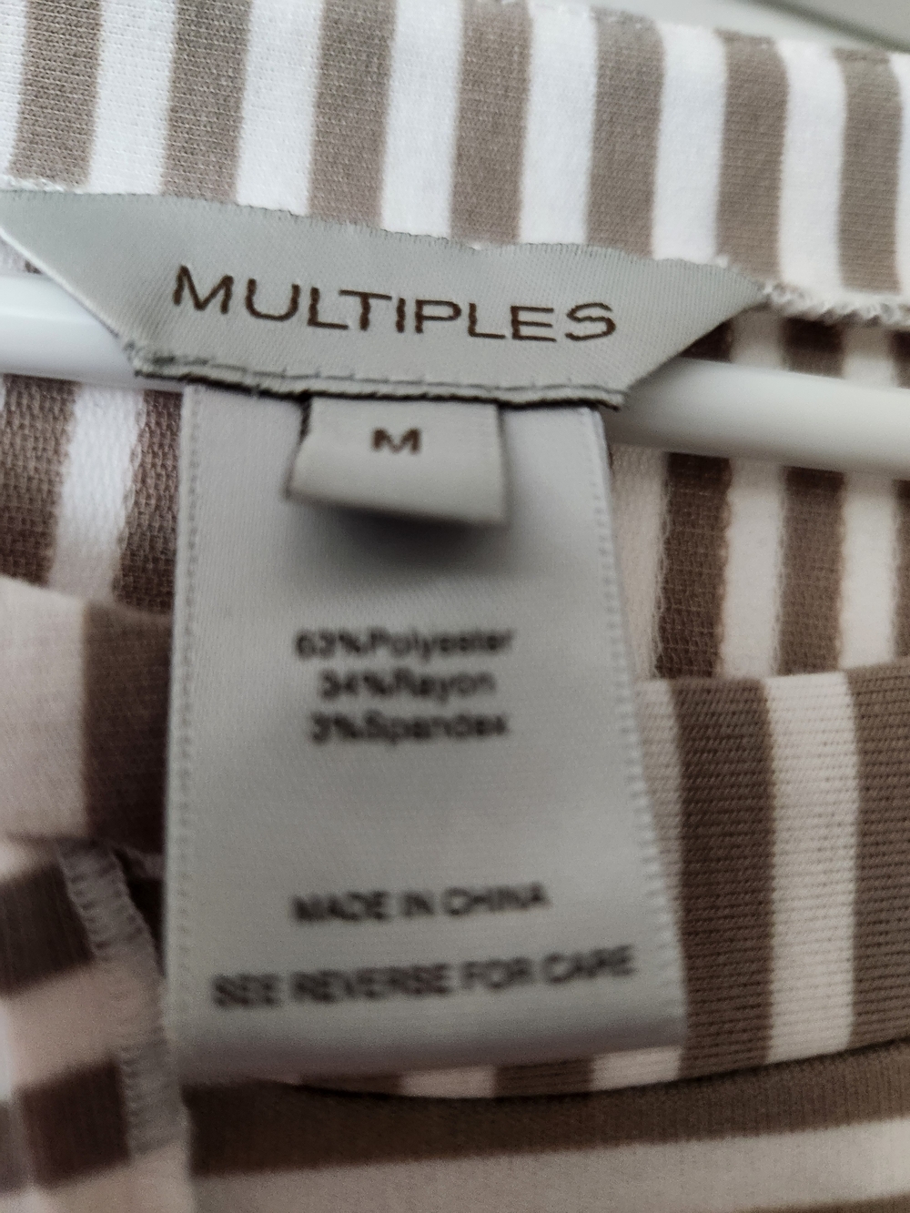 Multiples Taupe and White Striped Pullover Tunic with Pocket, Size Medium, - Picture 5 of 5